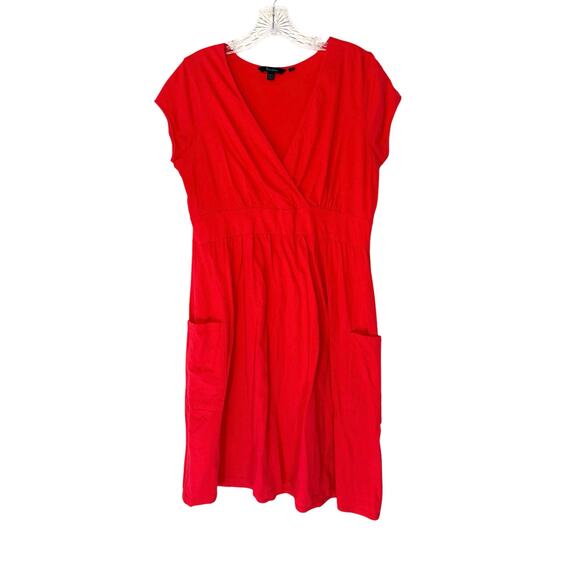 Boden Plus Basic Casual Everyday Red V-Neck Short Sleeve Cotton Dress Size 16 - Picture 1 of 11